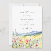 Moderne Boho-Hochzeit auf der Bergwiese mit Wildbl Save The Date (Vorderseite)