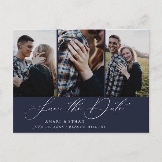 Moderne Boho-Kalligrafie Multi-Foto Ankündigungspostkarte (Vorderseite)