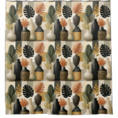 Moderne Boho-Keramikvasen und botanische Blätter Duschvorhang (Vorderseite)