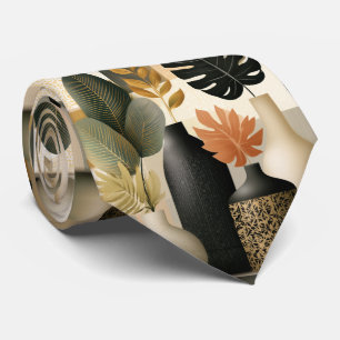 Moderne Boho-Keramikvasen und botanische Blätter Krawatte