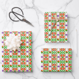 Moderne Boho-Kreuzstich nahtloses Volk Muster Geschenkpapier Set