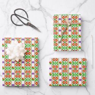 Moderne Boho-Kreuzstich nahtloses Volk Muster  Geschenkpapier Set
