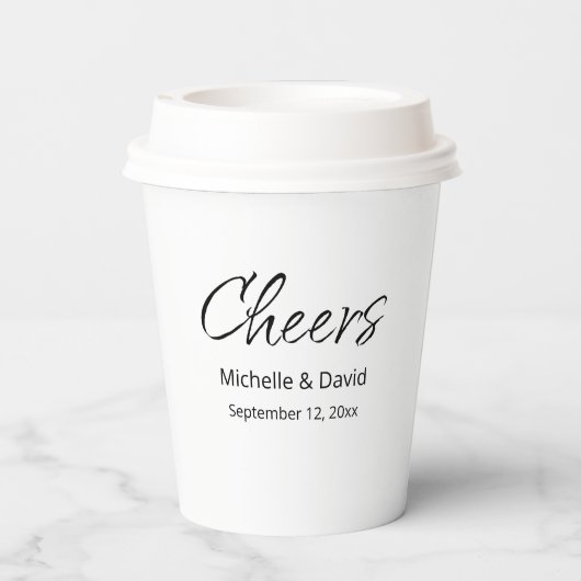 Moderne Boho Lässige Script Hochzeitsempfehlung Pappbecher (Rückseite)