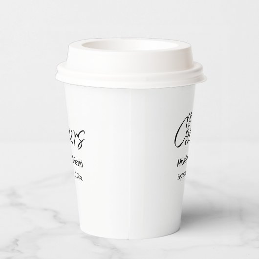 Moderne Boho Lässige Script Hochzeitsempfehlung Pappbecher (Rechts)