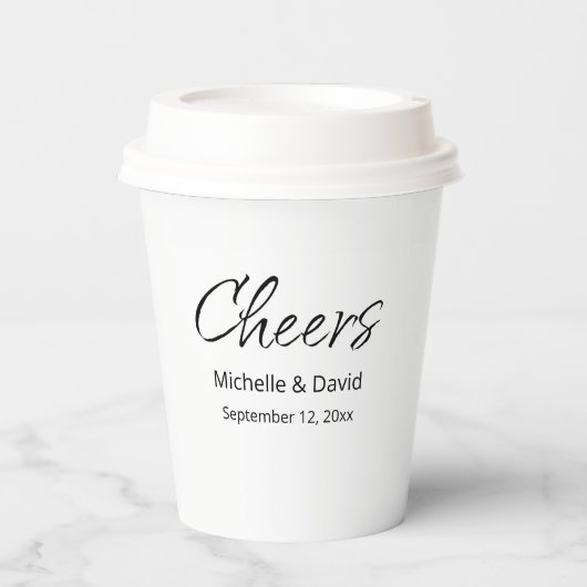 Moderne Boho Lässige Script Hochzeitsempfehlung Pappbecher (Vorderseite)