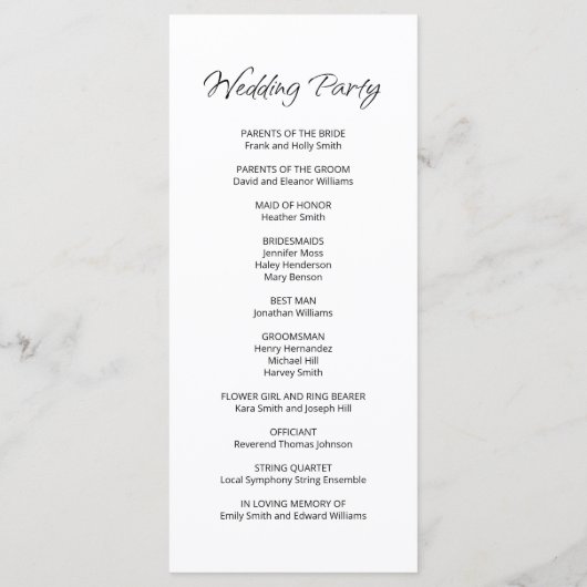 Moderne Boho Lässige Typografie-Hochzeitsfeier Programm (Rückseite)