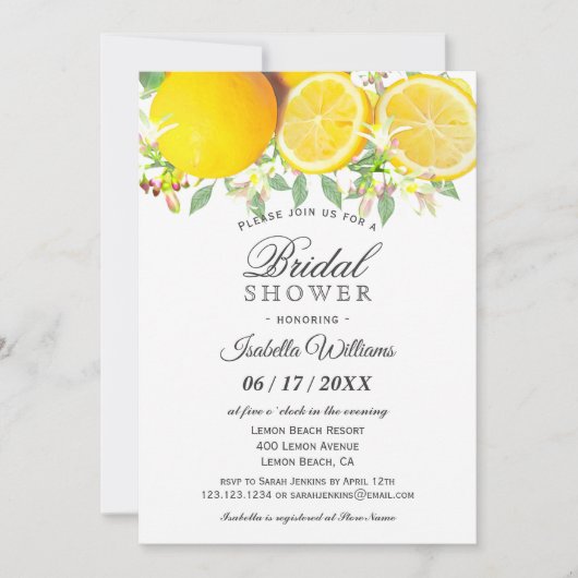 Moderne Boho Lemon Summer Bridal Dusche Einladung (Vorderseite)