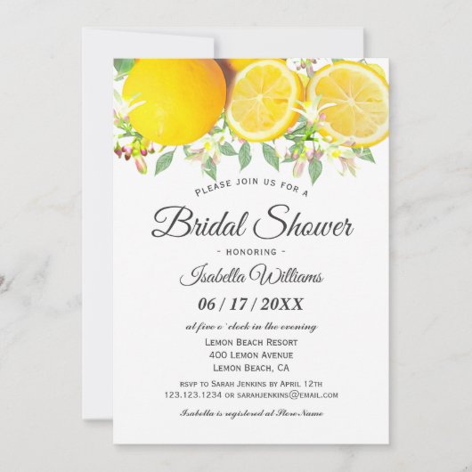 Moderne Boho Lemon Summer Bridal Dusche Einladung (Vorderseite)