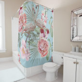 Moderne boho luxuriöse Garten Flamingo Blume blau Duschvorhang (Beispiel)