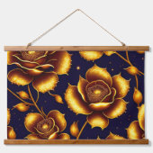 Moderne Boho Luxury Gold Rose Collection Wandteppich Mit Holzrahmen (Vorne)