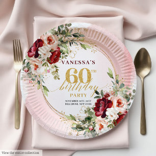 Moderne Boho-Malvenrosa-Gold Blumen-Papierteller Pappteller