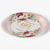 Moderne Boho-Malvenrosa-Gold Blumen-Papierteller Pappteller (Schrägansicht)