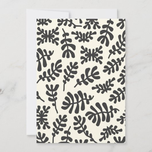 Moderne Boho Matisse Botanische Schwarz-weiße Hoch Einladung (Rückseite)