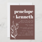 Moderne Boho Minimalistisch Brown Wedding Einladung (Vorderseite)