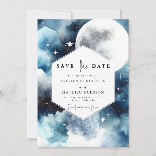 Moderne Boho Moonlit Hochzeit Save The Date (Vorderseite)