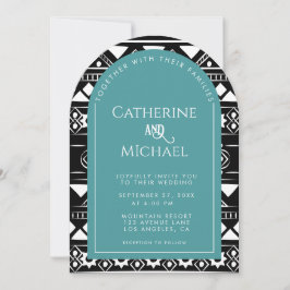 Moderne Boho Muster Foto Arch Green Wedding Einladung