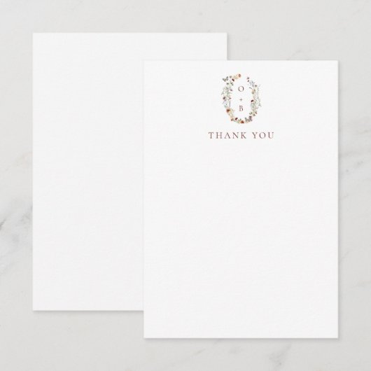 Moderne Boho Nature Wildblumen Monogram Wedding Dankeskarte (Vorne/Hinten)