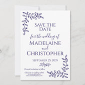 Moderne Boho Navy Blauer Botanischer Foto Hochzeit Save The Date (Vorderseite)