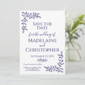 Moderne Boho Navy Blauer Botanischer Foto Hochzeit Save The Date (Stehend Vorderseite)