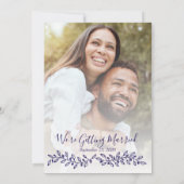 Moderne Boho Navy Blauer Botanischer Foto Hochzeit Save The Date (Rückseite)
