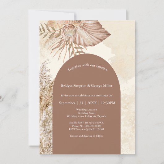 Moderne Boho-Neutralbogen-Hochzeit Einladung (Vorderseite)
