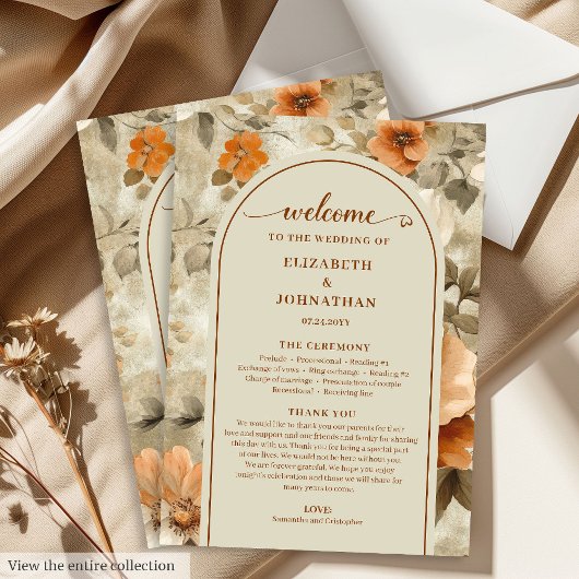 Moderne Boho-Neutrale Rust-Beige-Sage-Blumen-Hochz Programm