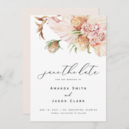 Moderne Boho Pampas Getrocknete Wüste retten die D Einladung (Vorne/Hinten)