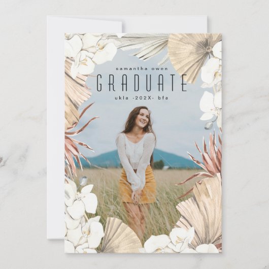 Moderne Boho Pampas Grass Graduate Foto University Ankündigung (Vorderseite)