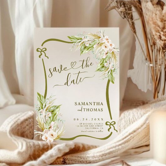 Moderne Boho Pampas Grass Wedding retten das Datum Save The Date