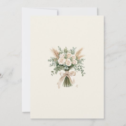 Moderne Boho Pampas Grass & White Rose Hochzeit Einladung (Rückseite)