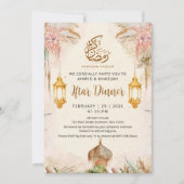 Moderne Boho Pampas und Goldlaterne Iftar-Dinner Einladung (Vorderseite)