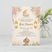 Moderne Boho Pampas und Goldlaterne Iftar-Dinner Einladung (Stehend Vorderseite)