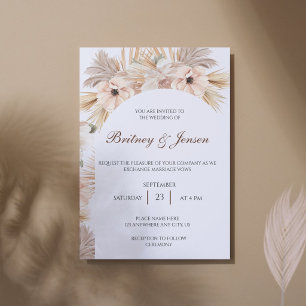 Moderne Boho-Pampasgras-Bogen-Hochzeit Einladung