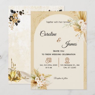 Moderne Boho-Pampasgras-Bogen-Hochzeitseinladung Einladung