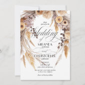 Moderne Boho-Pampasgras-Kranz Rustikale Hochzeit Einladung (Vorderseite)