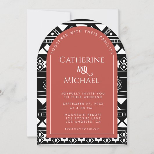 Moderne Boho Pattern Foto Arch Coral Wedding Einladung (Vorderseite)