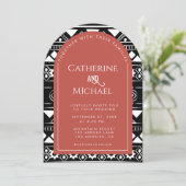 Moderne Boho Pattern Foto Arch Coral Wedding Einladung (Stehend Vorderseite)