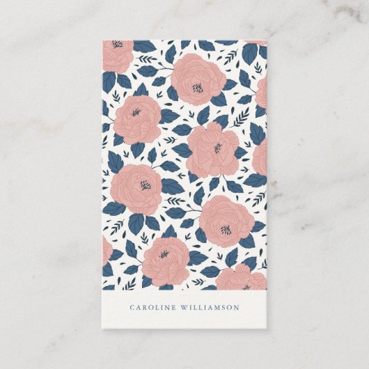 Moderne Boho Pink Navy Blue Botanische Blume Visitenkarte (Vorderseite)