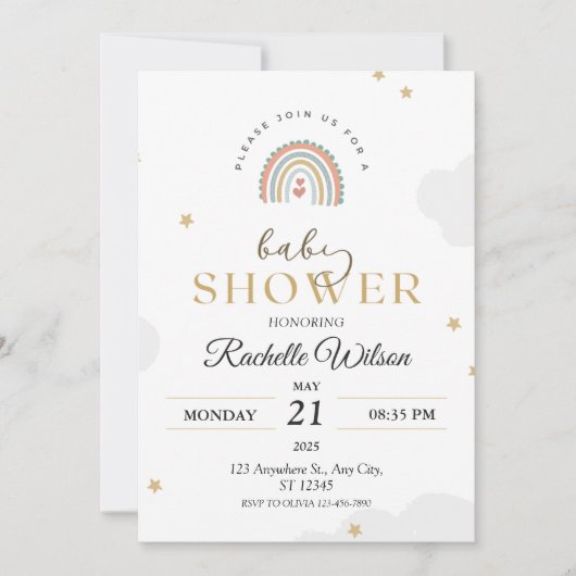 Moderne Boho Rainbow Baby Dusche Einladung (Vorderseite)