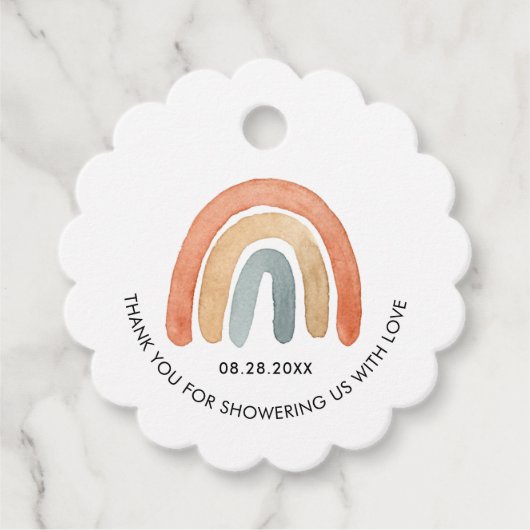 Moderne Boho Rainbow Baby Dusche Geschenkanhänger (Vorderseite)