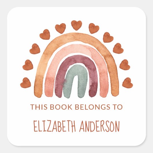 Moderne Boho Rainbow Personalisiert School Quadratischer Aufkleber (Vorderseite)