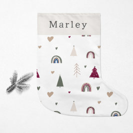 Moderne Boho Regenbogen- und Herzdrucktechnik Kleiner Weihnachtsstrumpf