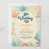 Moderne Boho Retro farbenfrohe blumenreiche Hochze Einladung (Vorderseite)