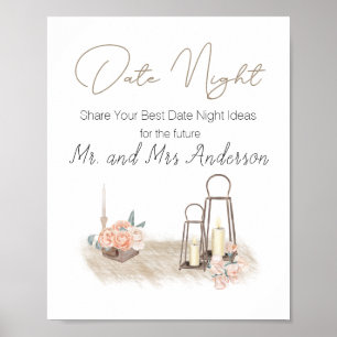 Moderne Boho Rosa Elegante Florale Verabredungsnac Poster