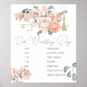 Moderne Boho Rosa Elegante Hochzeitstermin-Tafel Poster