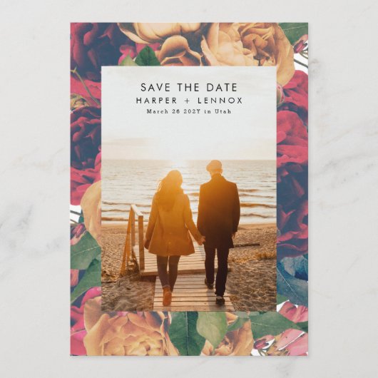 Moderne Boho Rose Bearbeitbares Foto Save the Date (Vorderseite)