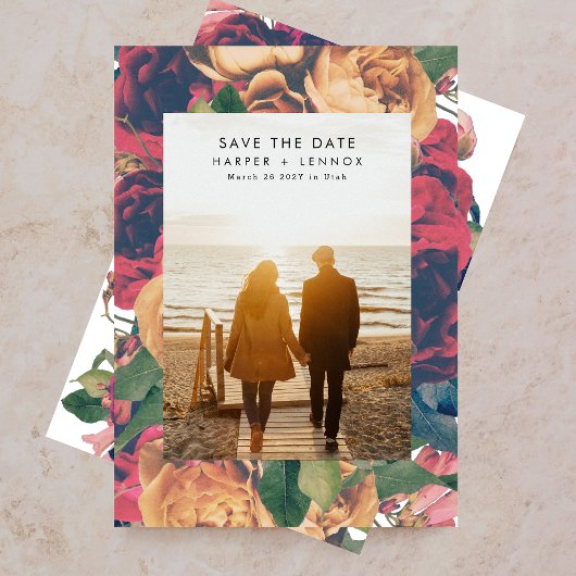 Moderne Boho Rose Bearbeitbares Foto Save the Date