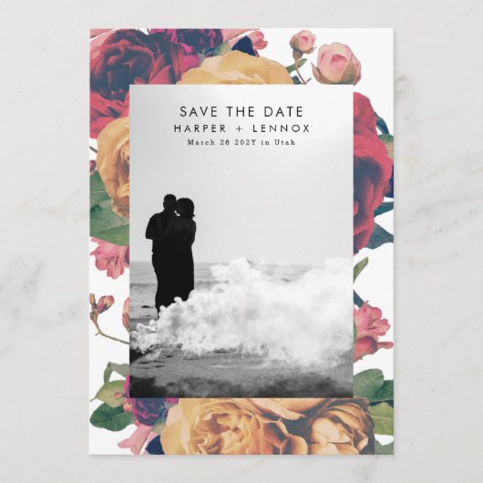 Moderne Boho Rose bearbeitbares Foto Save The Date (Vorderseite)