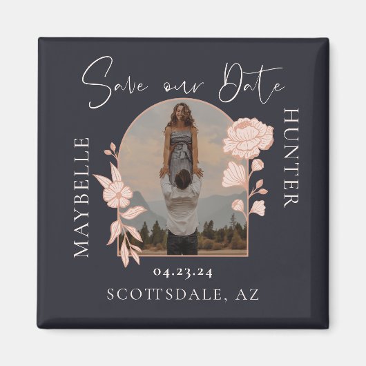 Moderne Boho Rose Foto Arch Navy Magnet (Vorne)