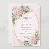 Moderne Boho-Rosé Grüne Hochzeitseinladung Save The Date (Vorderseite)